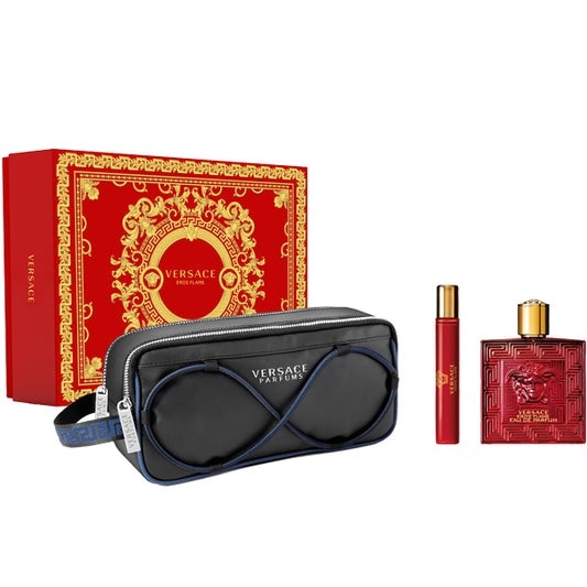 Versace Eros Flame 2 Pc Set 3.4 EDP + Versace Trousse